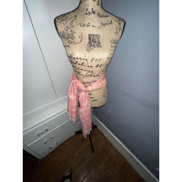 Cashmere Scarf Womens One Size Floral Scottish Fringe Wrap Shawl 27X71 - Picture 3 of 12